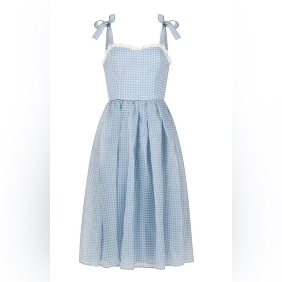 IN SEARCH OF…JessaKae Blue Gingham & Lace Priscilla Organza Midi Dress, Size XL - Picture 2 of 3
